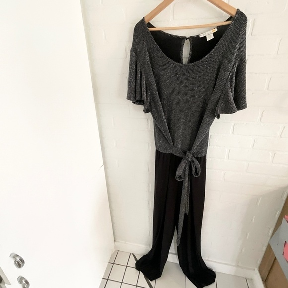 C&C California Jumpsuit Silver Black Wide leg Tie front Bow Plus Size 3X - Picture 2 of 15